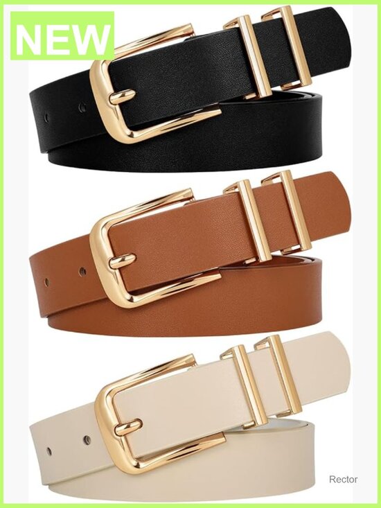 3 Pack Leather Belts for Jeans with Gold Buckle Top Quality main image 4